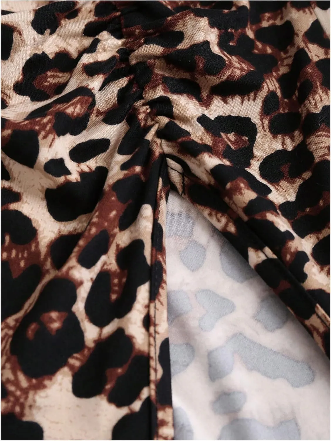 Women's Leopard Print Slit Split Maxi Skirt Ruched Y2K Long Skirts