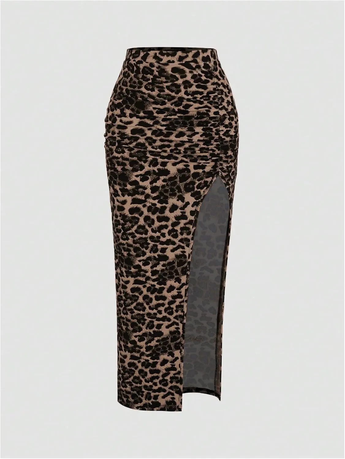 Women's Leopard Print Slit Split Maxi Skirt Ruched Y2K Long Skirts