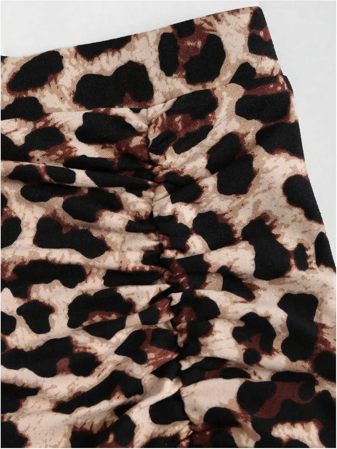 Women's Leopard Print Slit Split Maxi Skirt Ruched Y2K Long Skirts