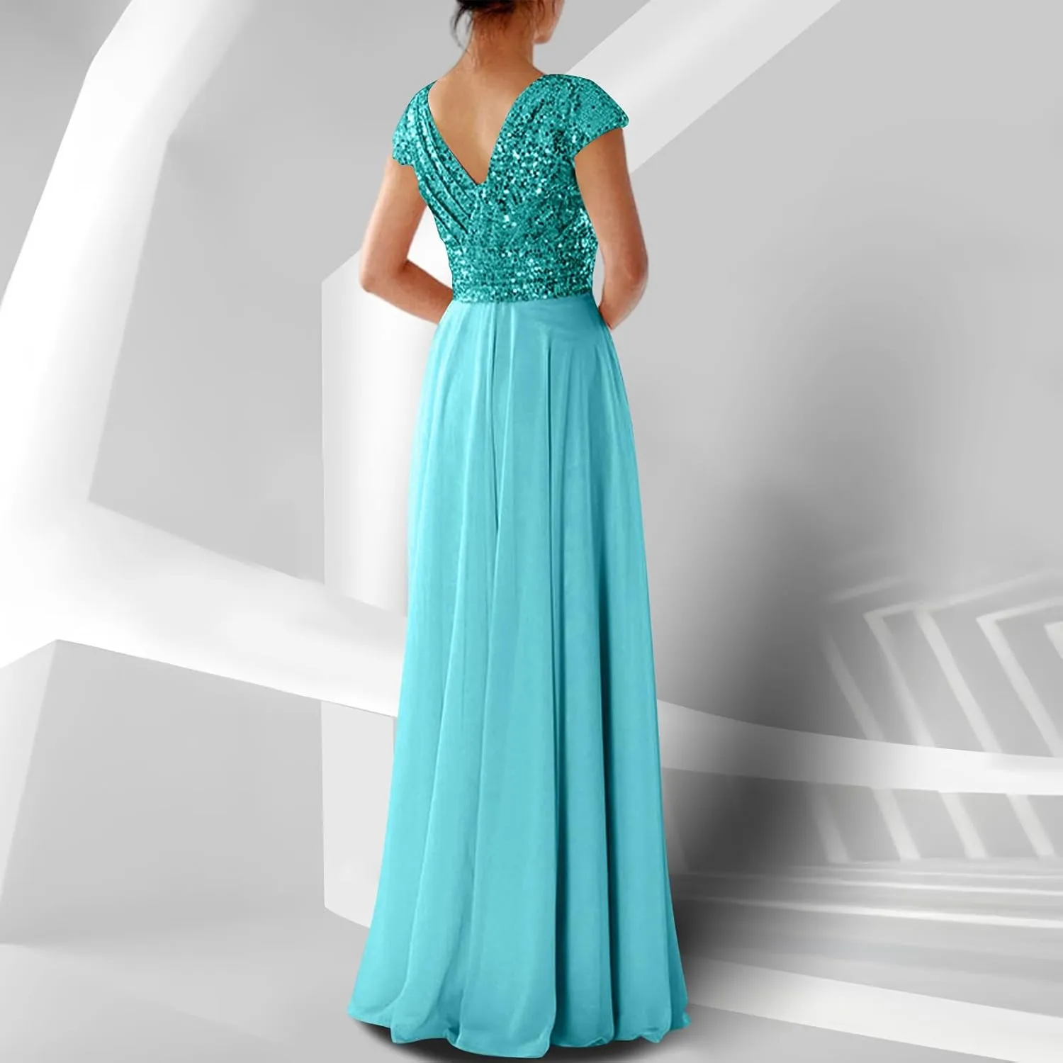 Women's Mother of The Groom Bride Dresses for Wedding Wrap Sparkly Sequin Dress V Neck Formal Evening Prom Gowns