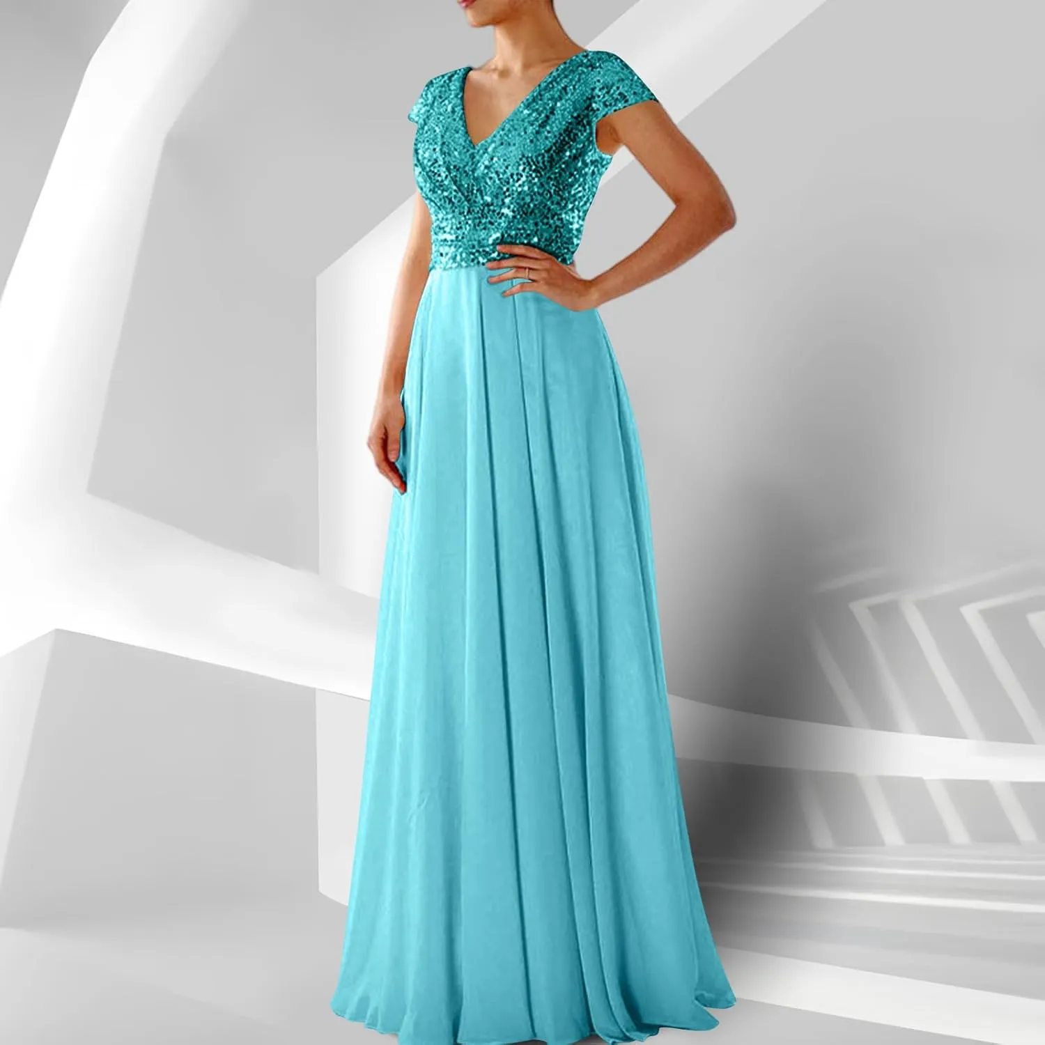 Women's Mother of The Groom Bride Dresses for Wedding Wrap Sparkly Sequin Dress V Neck Formal Evening Prom Gowns