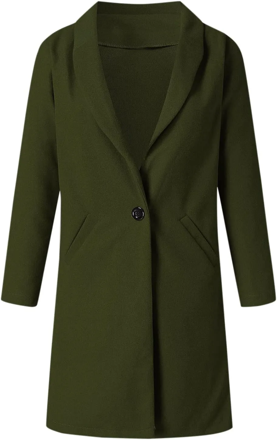 Womens Notch Lapel Cotton Blend Coat Winter Open Front Single Breasted Mid-Long Business Casual Blazers with Pockets