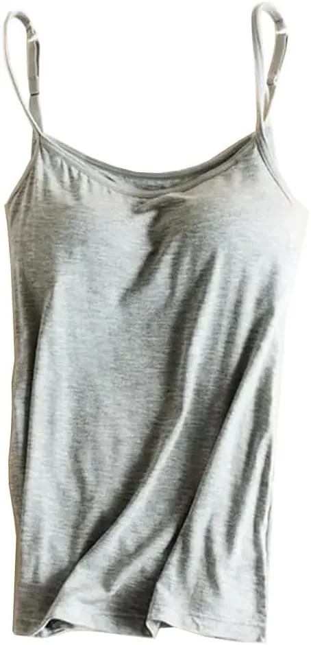 Women's Padded Bra Tank Top Spaghetti Strap Camisole With Built-In Bra Fitted Basic Solid Color Vest