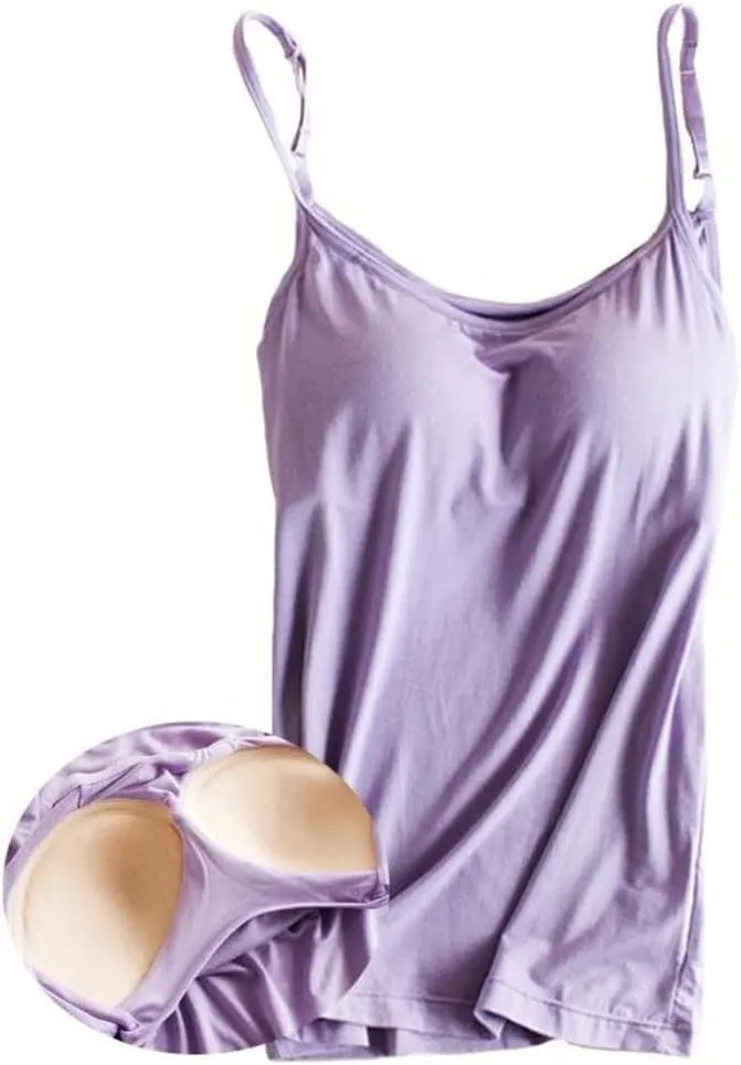 Women's Padded Bra Tank Top Spaghetti Strap Camisole With Built-In Bra Fitted Basic Solid Color Vest
