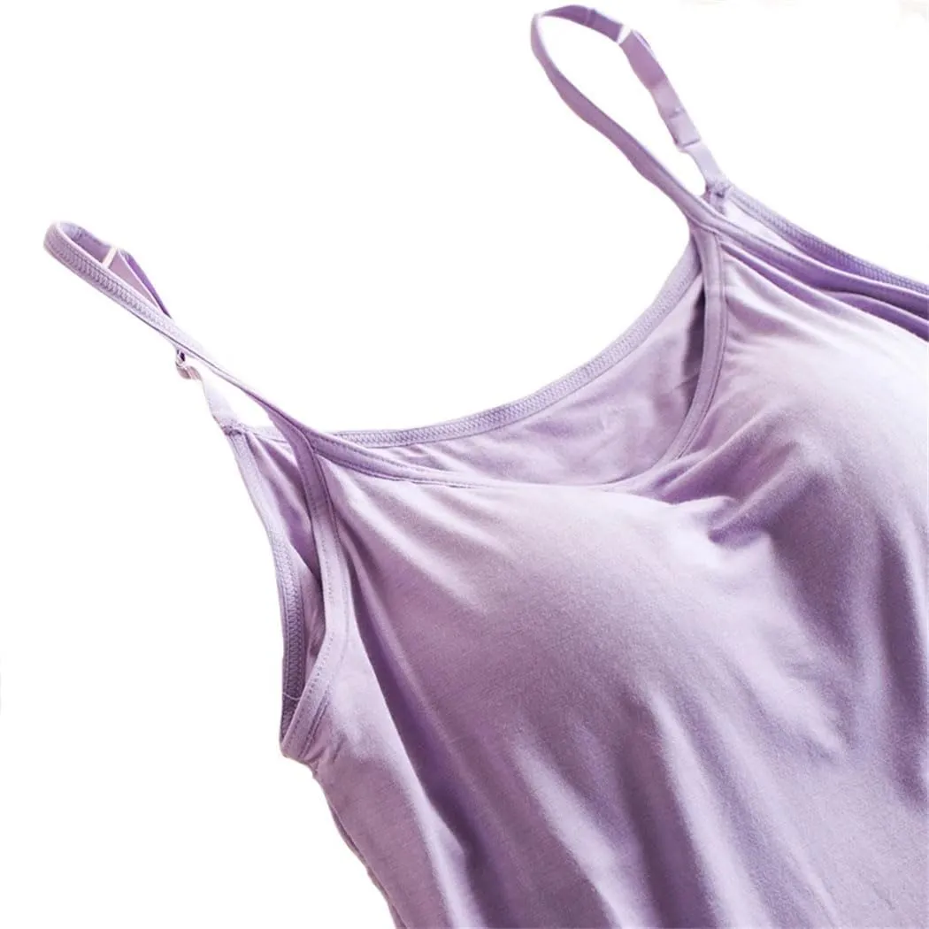 Women's Padded Bra Tank Top Spaghetti Strap Camisole With Built-In Bra Fitted Basic Solid Color Vest