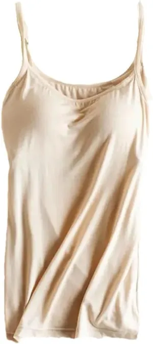 Women's Padded Bra Tank Top Spaghetti Strap Camisole With Built-In Bra Fitted Basic Solid Color Vest
