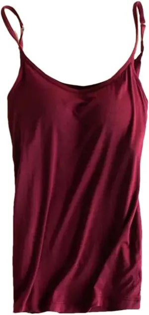 Women's Padded Bra Tank Top Spaghetti Strap Camisole With Built-In Bra Fitted Basic Solid Color Vest