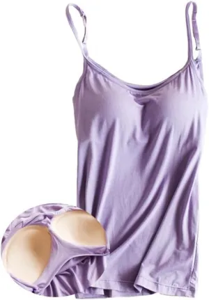 Women's Padded Bra Tank Top Spaghetti Strap Camisole With Built-In Bra Fitted Basic Solid Color Vest