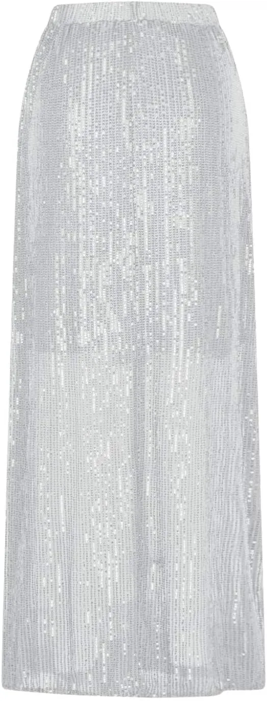 Women's Sequin Skirt for Party Shiny Sparkly A Line Swing Midi Skirt Elastic Wasit Stretch Long Skirts Sparkle Skirt