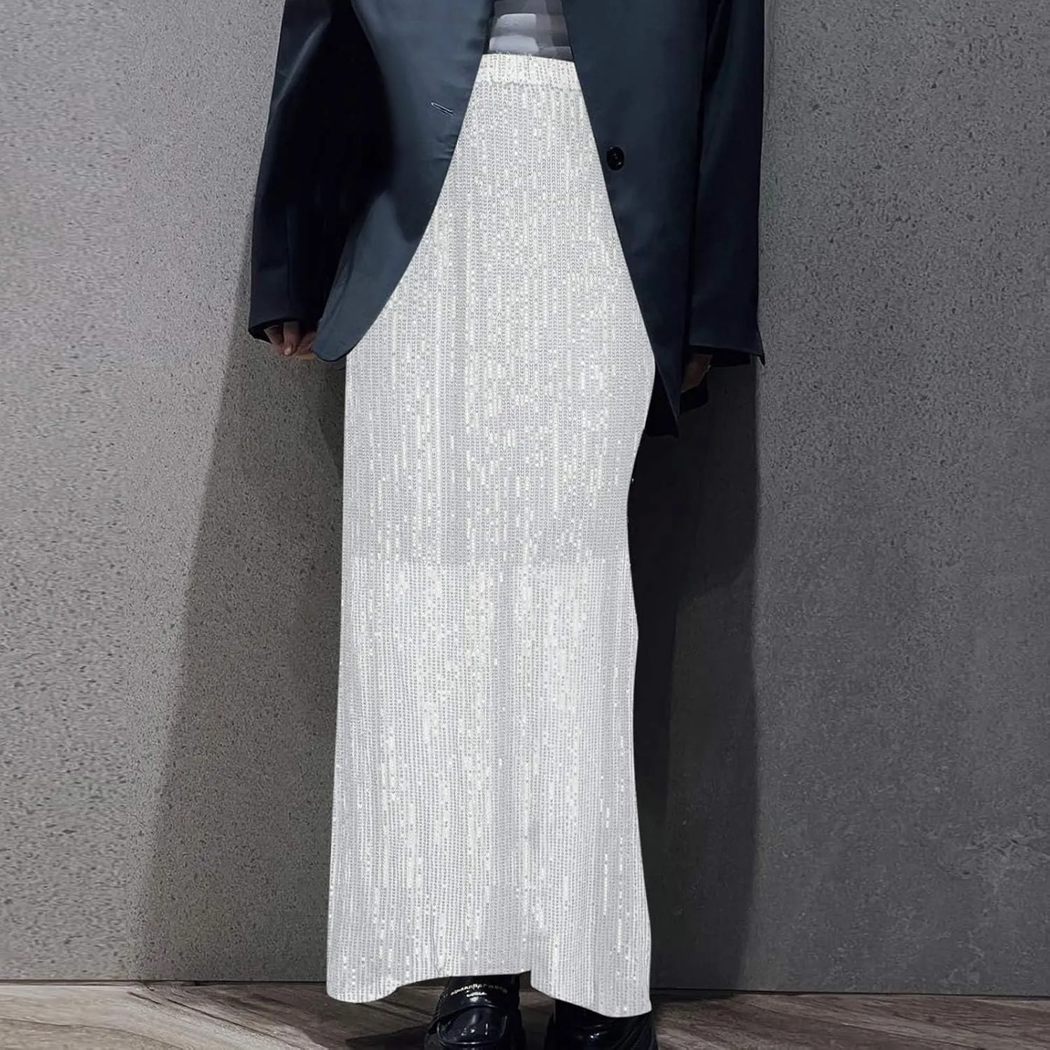 Women's Sequin Skirt for Party Shiny Sparkly A Line Swing Midi Skirt Elastic Wasit Stretch Long Skirts Sparkle Skirt