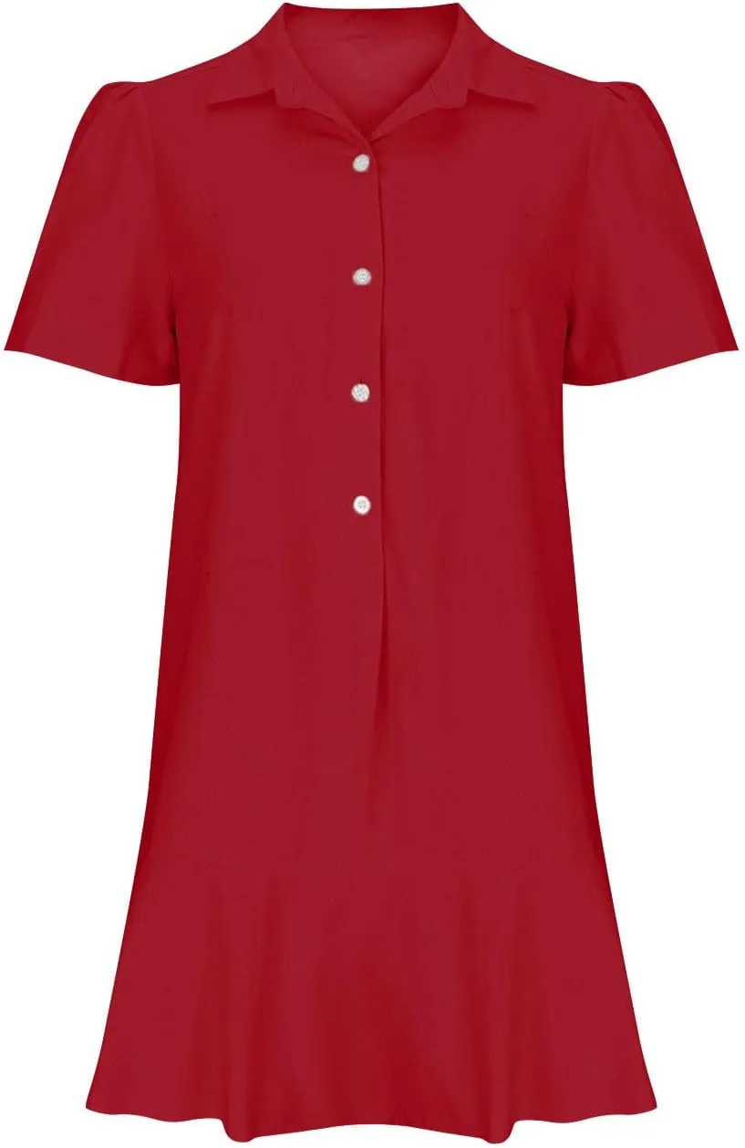 Womens Sleeveless Shirt Dress Ruffle Hem Tank Dress Button V Neck Swing Shift Mini Dresses Lapel Collar Tunic Dress