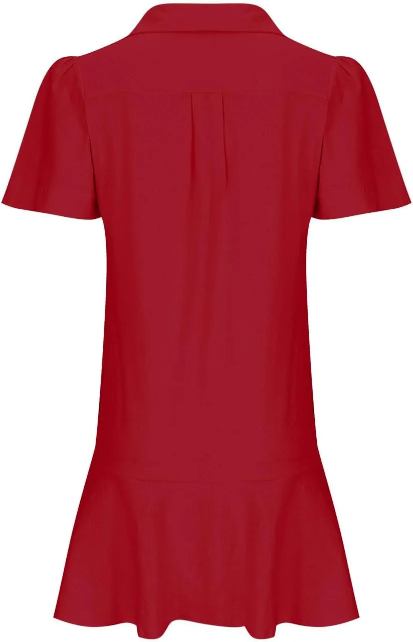 Womens Sleeveless Shirt Dress Ruffle Hem Tank Dress Button V Neck Swing Shift Mini Dresses Lapel Collar Tunic Dress