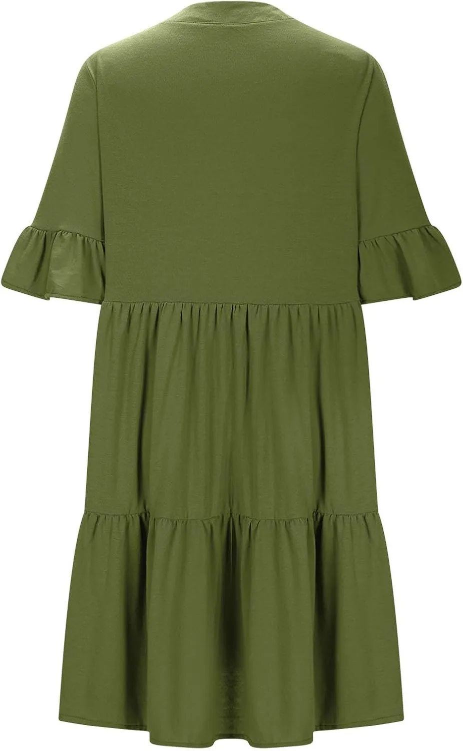 Womens Summer 2025 Trendy Ruffle Short Sleeve V Neck A Line Tiered Flowy Loose Casual Mini Beach Shirt Dress with Pockets