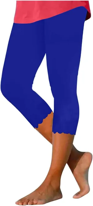 Womens Summer Casual Capri Pants Elastic High Waist Cropped Trousers Slim Fit Straight Leg Joggers Workout Yoga