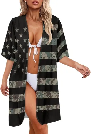 Women's Swimwear Cover Ups Chiffon Kimono Cardigan Loose Half Sleeve Bathing Suit Beach Coverups