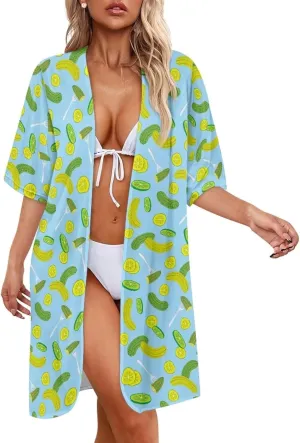 Women's Swimwear Cover Ups Chiffon Kimono Cardigan Loose Half Sleeve Bathing Suit Beach Coverups
