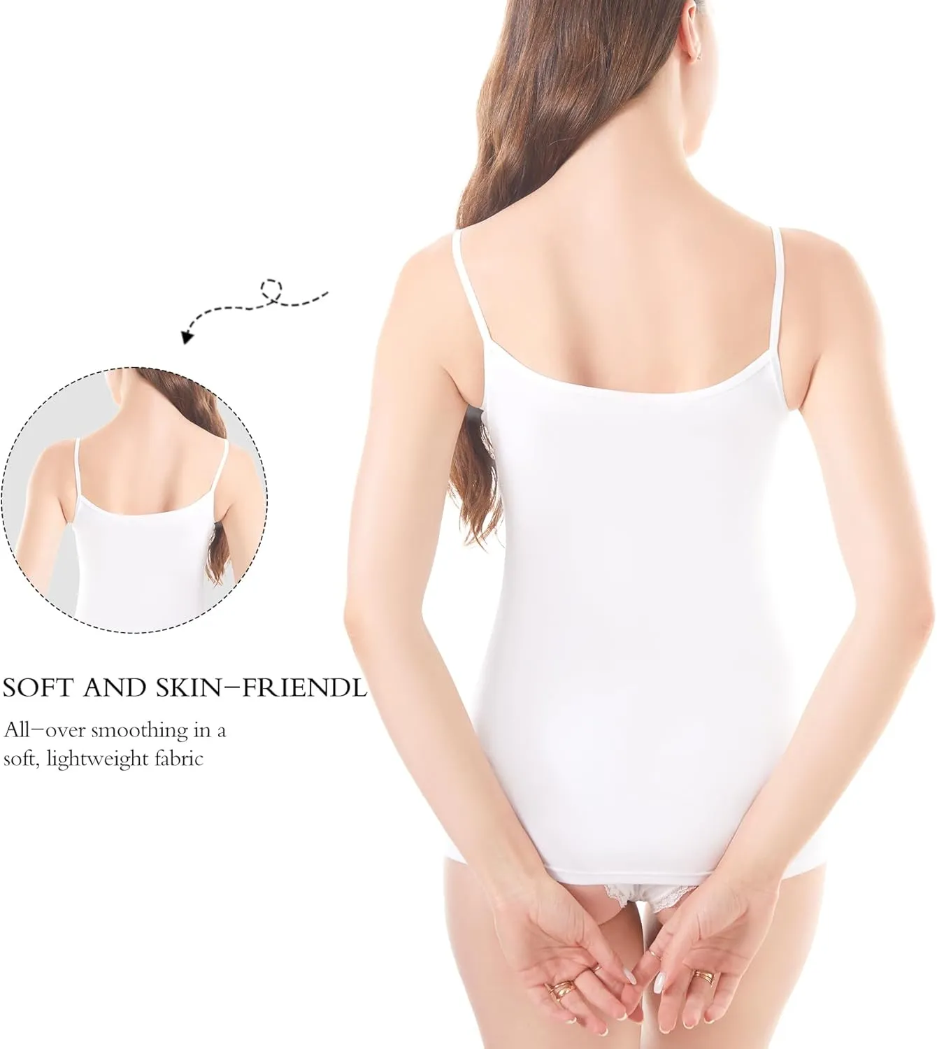 Womens Tank Top Camisoles with Premium Cotton Italian Design - Trimmed with Flower Lace on Neckline