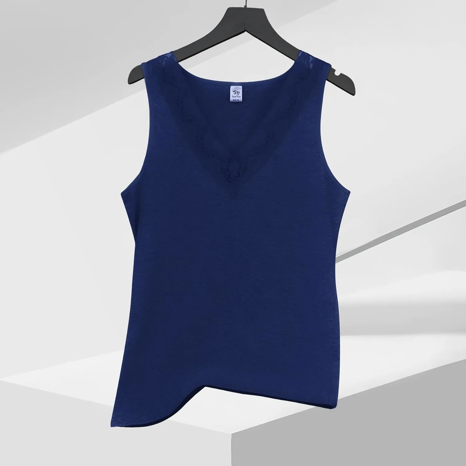 Womens Tank Top Camisoles with Premium Cotton Italian Design - Trimmed with Flower Lace on Neckline