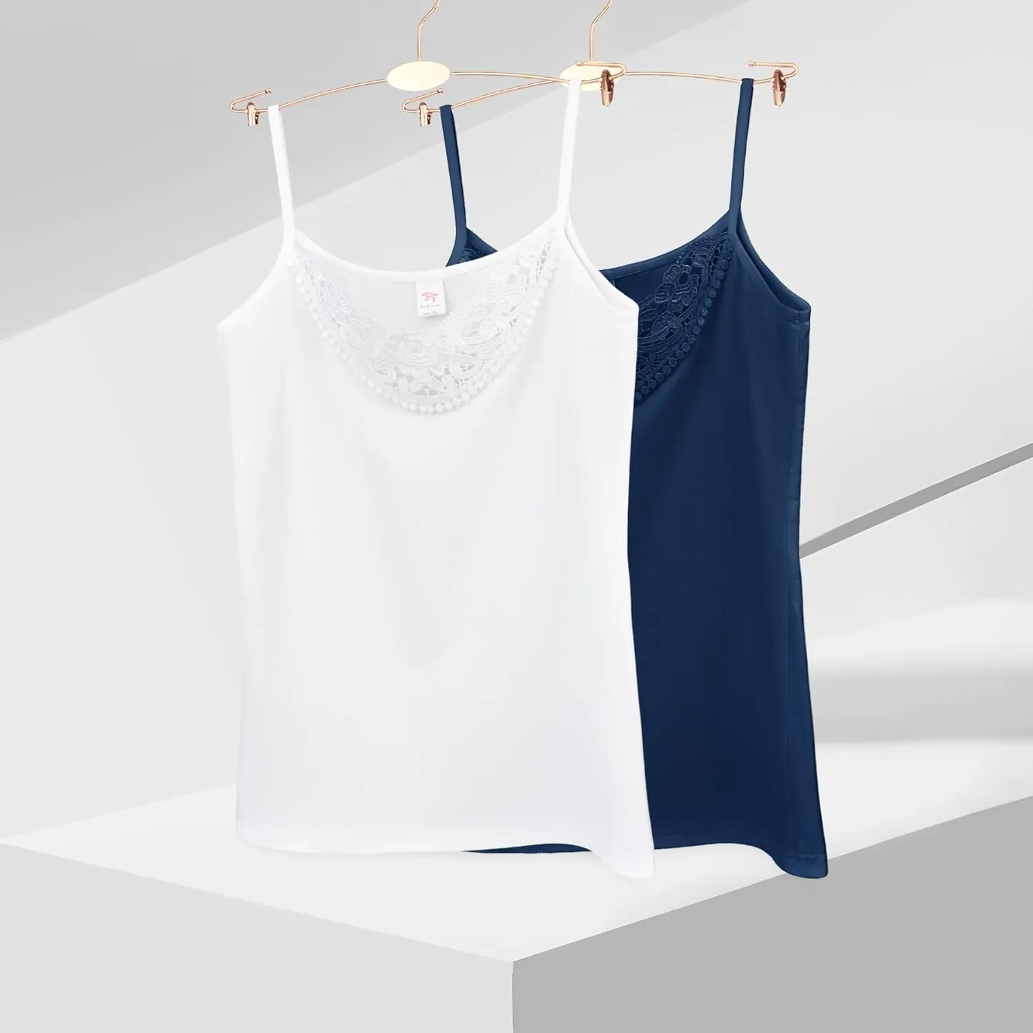 Womens Tank Top Camisoles with Premium Cotton Italian Design - Trimmed with Flower Lace on Neckline