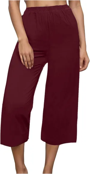 Women's Wide Leg Cropped Pants High Waist Cotton Linen Capris Pants Summer Vacation Fashion Outfit Casual Trousers
