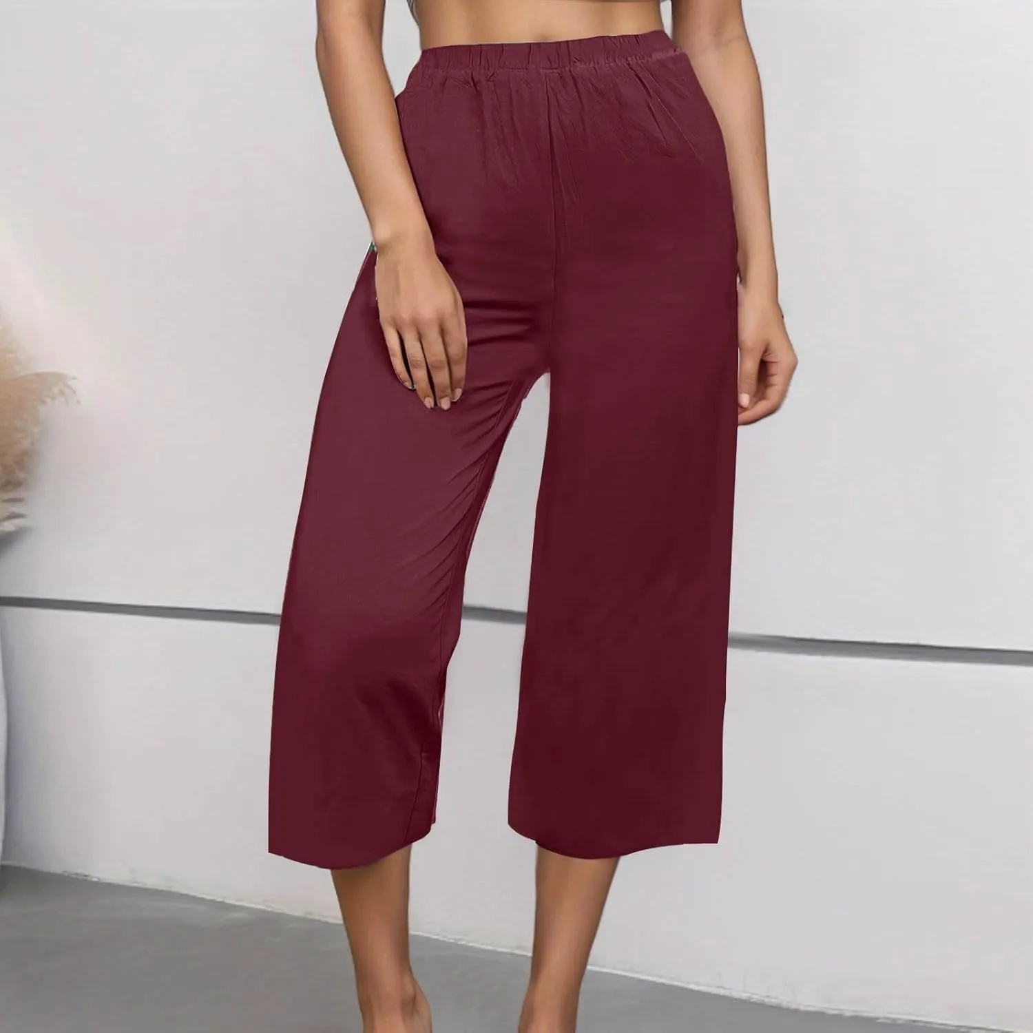Women's Wide Leg Cropped Pants High Waist Cotton Linen Capris Pants Summer Vacation Fashion Outfit Casual Trousers