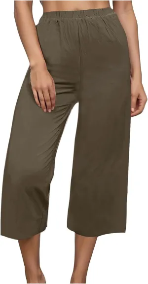 Women's Wide Leg Cropped Pants High Waist Cotton Linen Capris Pants Summer Vacation Fashion Outfit Casual Trousers
