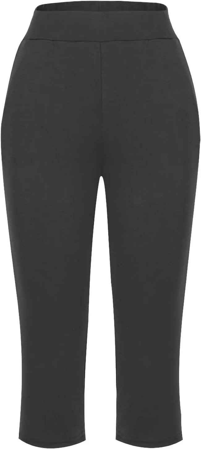 Women's Yoga Pant with Pockets Elastic High Waist Cropped Trousers Comfy Straight Leg Capris Joggers Workout Gym