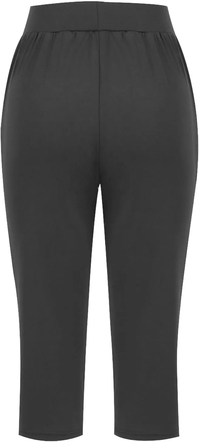 Women's Yoga Pant with Pockets Elastic High Waist Cropped Trousers Comfy Straight Leg Capris Joggers Workout Gym
