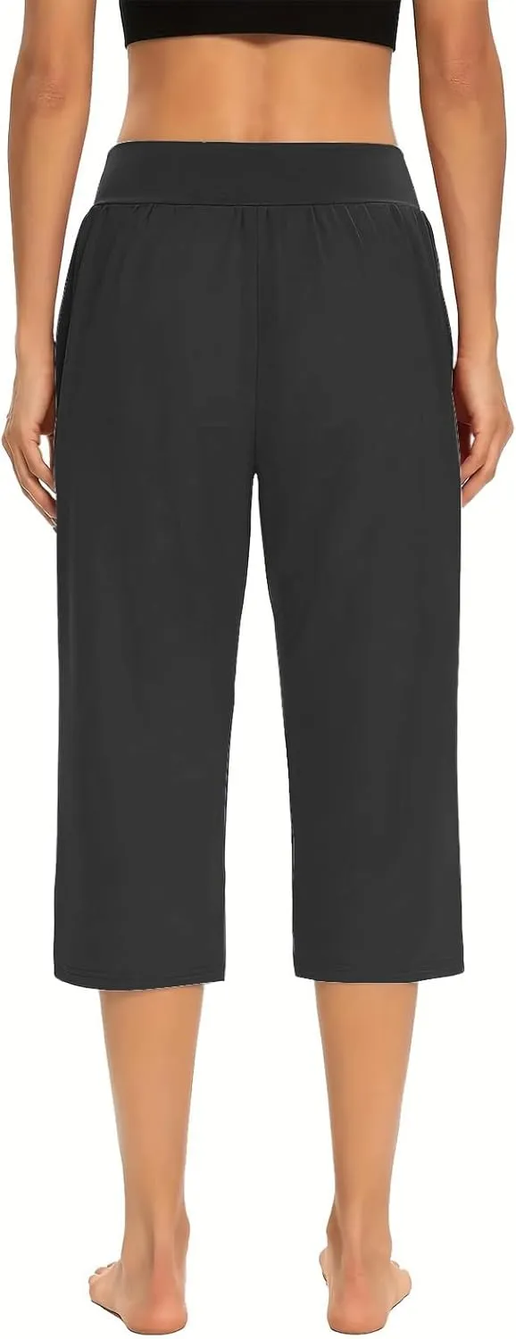 Women's Yoga Pant with Pockets Elastic High Waist Cropped Trousers Comfy Straight Leg Capris Joggers Workout Gym