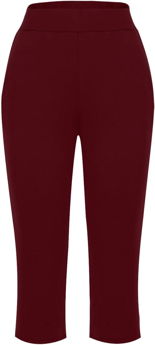 Women's Yoga Pant with Pockets Elastic High Waist Cropped Trousers Comfy Straight Leg Capris Joggers Workout Gym