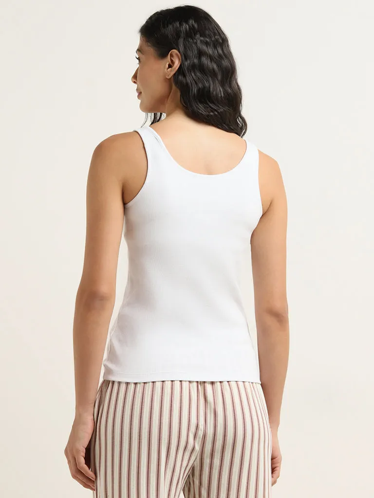 Wunderlove White Ribbed Textured Cotton-Blend Camisole
