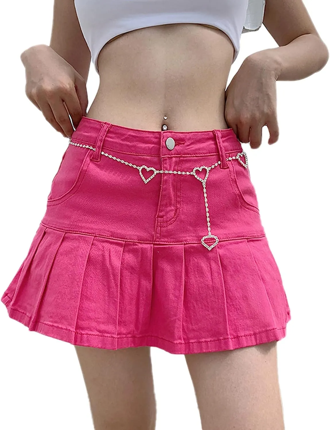 XBTCLXEBCO Girls Women High Waist Denim Skirts Casual A-Line Pleated Ruffled Mini Denim Skirt Flared Short Skater Skirt