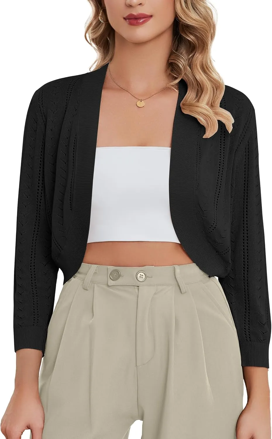 YADIFEN Women's 3/4 Sleeve Cropped Cardigan Open Front Lightweight Bolero Shrugs for Evening Dresses