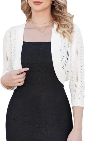 YADIFEN Women's 3/4 Sleeve Cropped Cardigan Open Front Lightweight Bolero Shrugs for Evening Dresses
