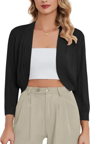 YADIFEN Women's 3/4 Sleeve Cropped Cardigan Open Front Lightweight Bolero Shrugs for Evening Dresses