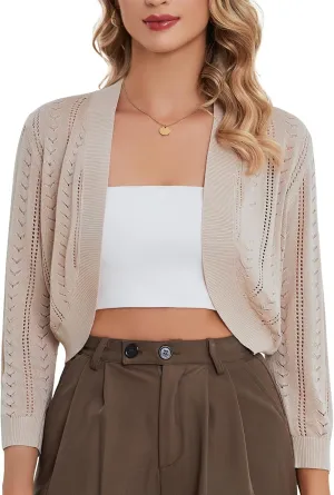 YADIFEN Women's 3/4 Sleeve Cropped Cardigan Open Front Lightweight Bolero Shrugs for Evening Dresses