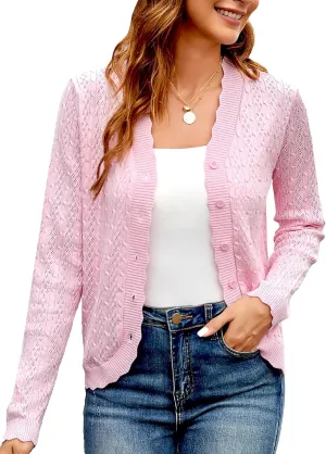 Yekaty Womens Lightweight Button Down Cropped Cardigan Sweater Summer Crochet Tops Shrug for Dresses