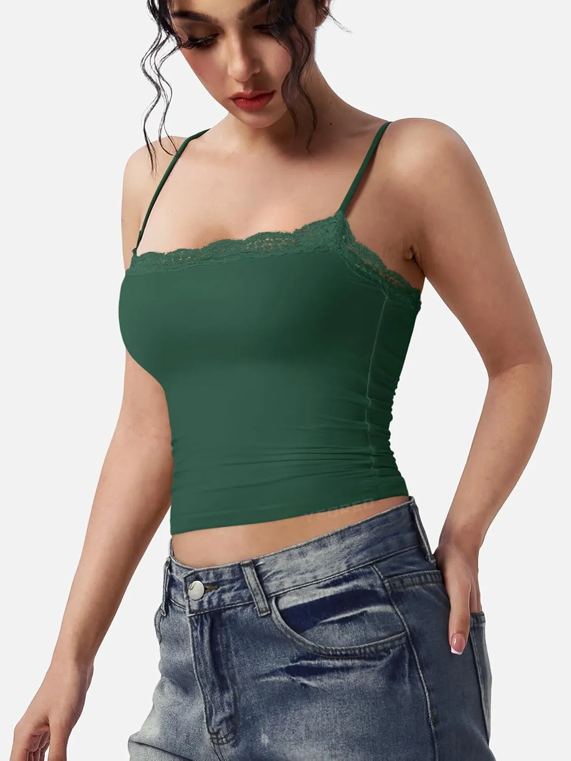 YEOREO Women Lace Tank Top Slim Fit Cami Sexy Sleeveless Y2K Going Out Camisoles Strap Basic Tops