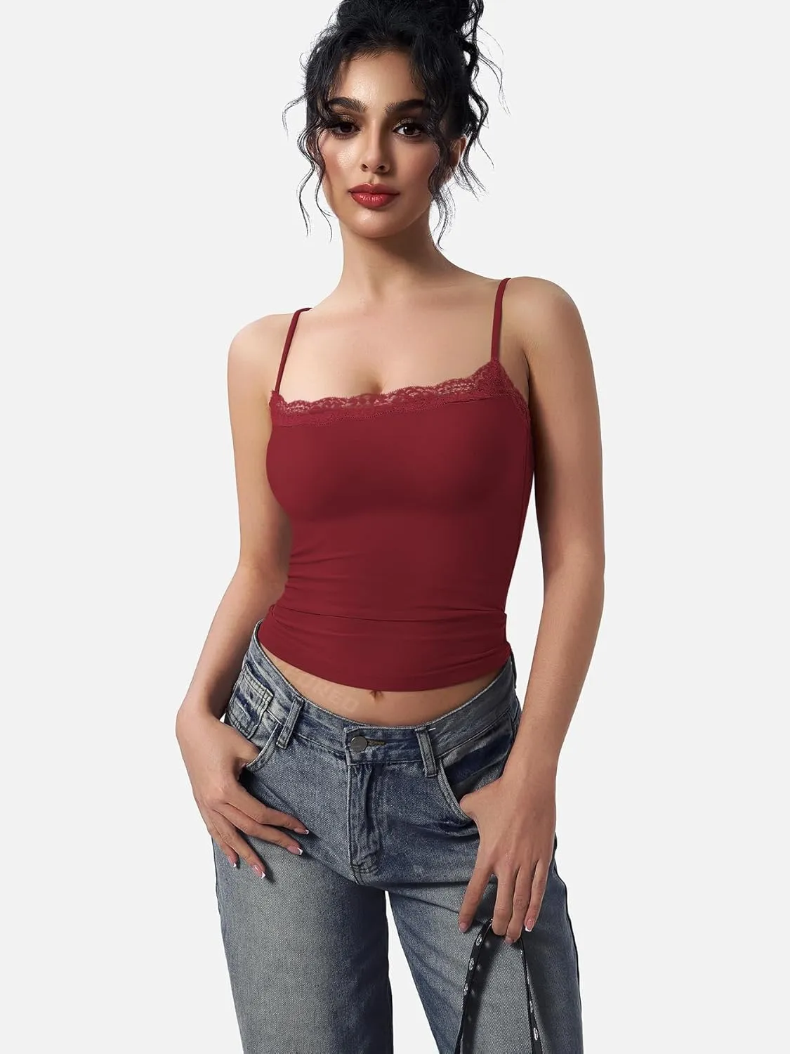 YEOREO Women Lace Tank Top Slim Fit Cami Sexy Sleeveless Y2K Going Out Camisoles Strap Basic Tops