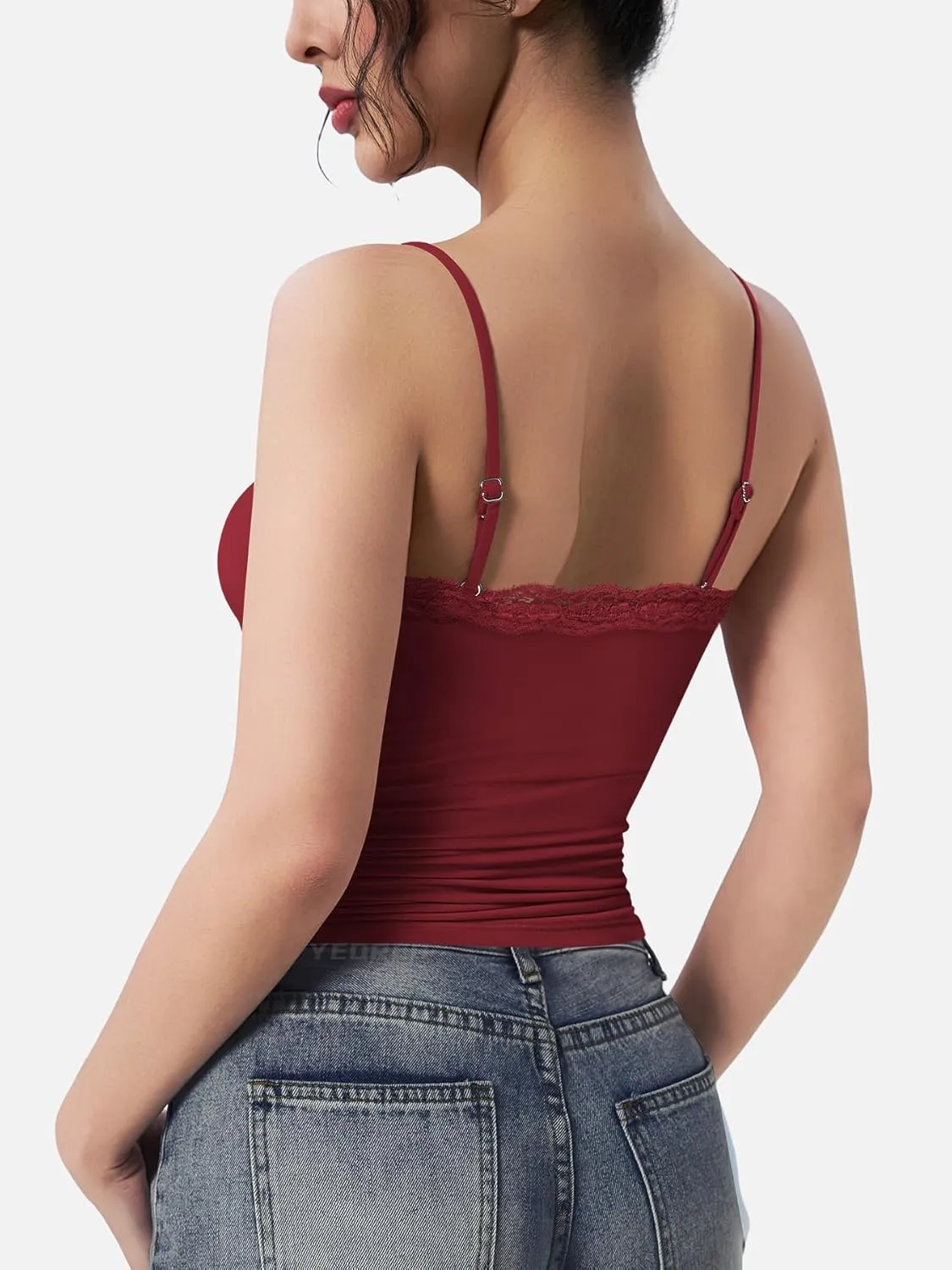 YEOREO Women Lace Tank Top Slim Fit Cami Sexy Sleeveless Y2K Going Out Camisoles Strap Basic Tops