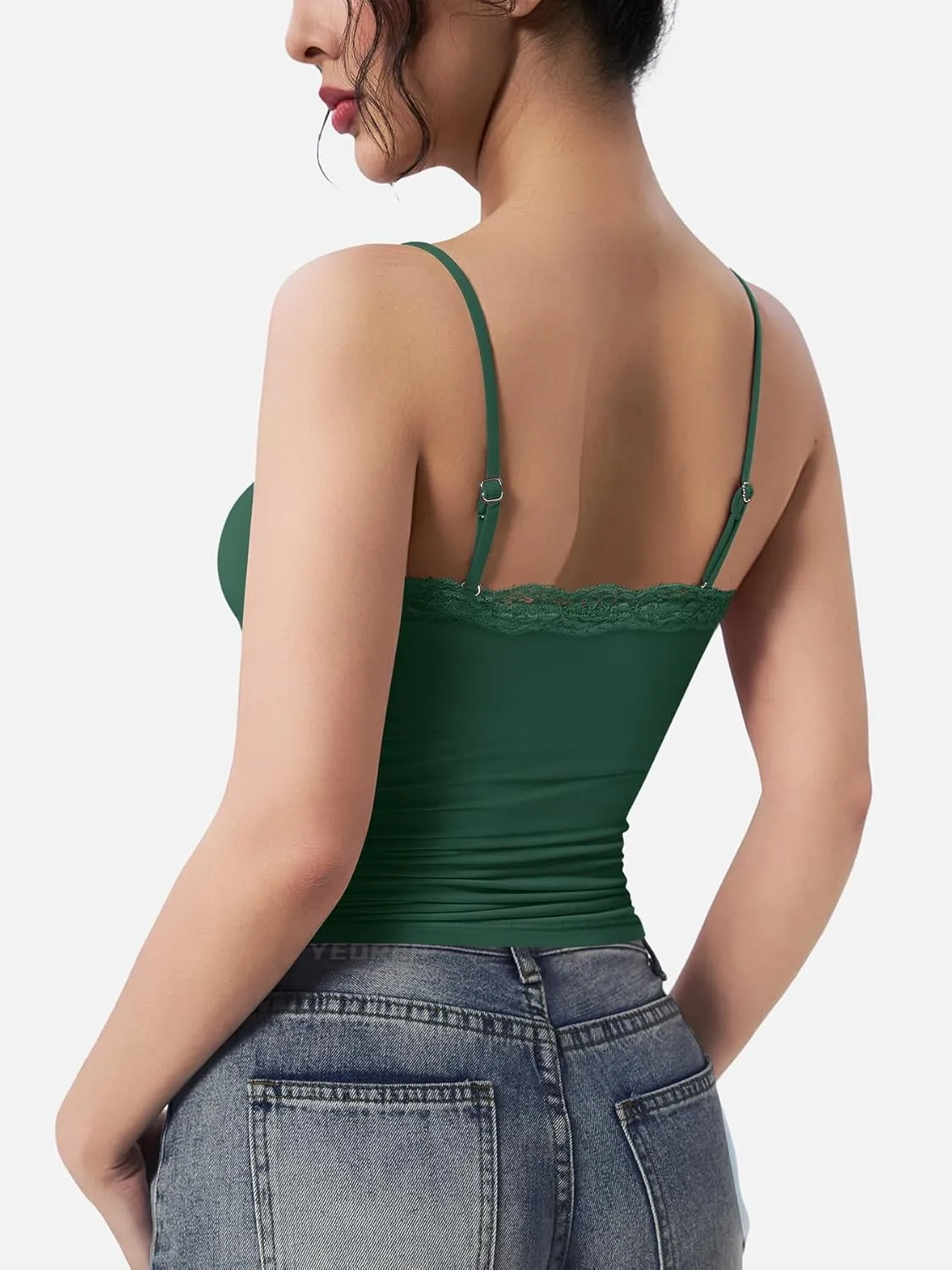 YEOREO Women Lace Tank Top Slim Fit Cami Sexy Sleeveless Y2K Going Out Camisoles Strap Basic Tops