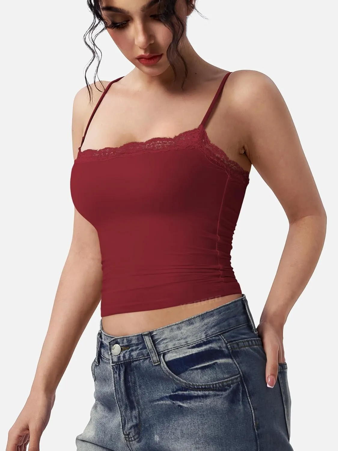 YEOREO Women Lace Tank Top Slim Fit Cami Sexy Sleeveless Y2K Going Out Camisoles Strap Basic Tops