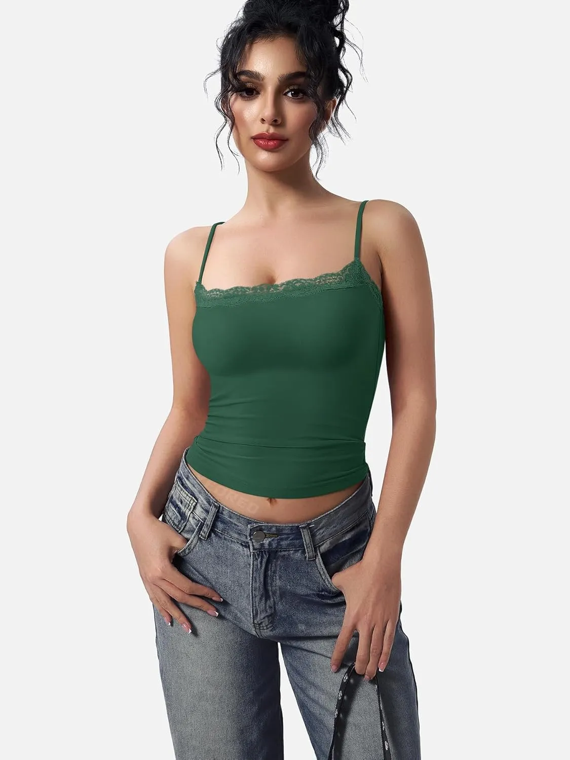 YEOREO Women Lace Tank Top Slim Fit Cami Sexy Sleeveless Y2K Going Out Camisoles Strap Basic Tops