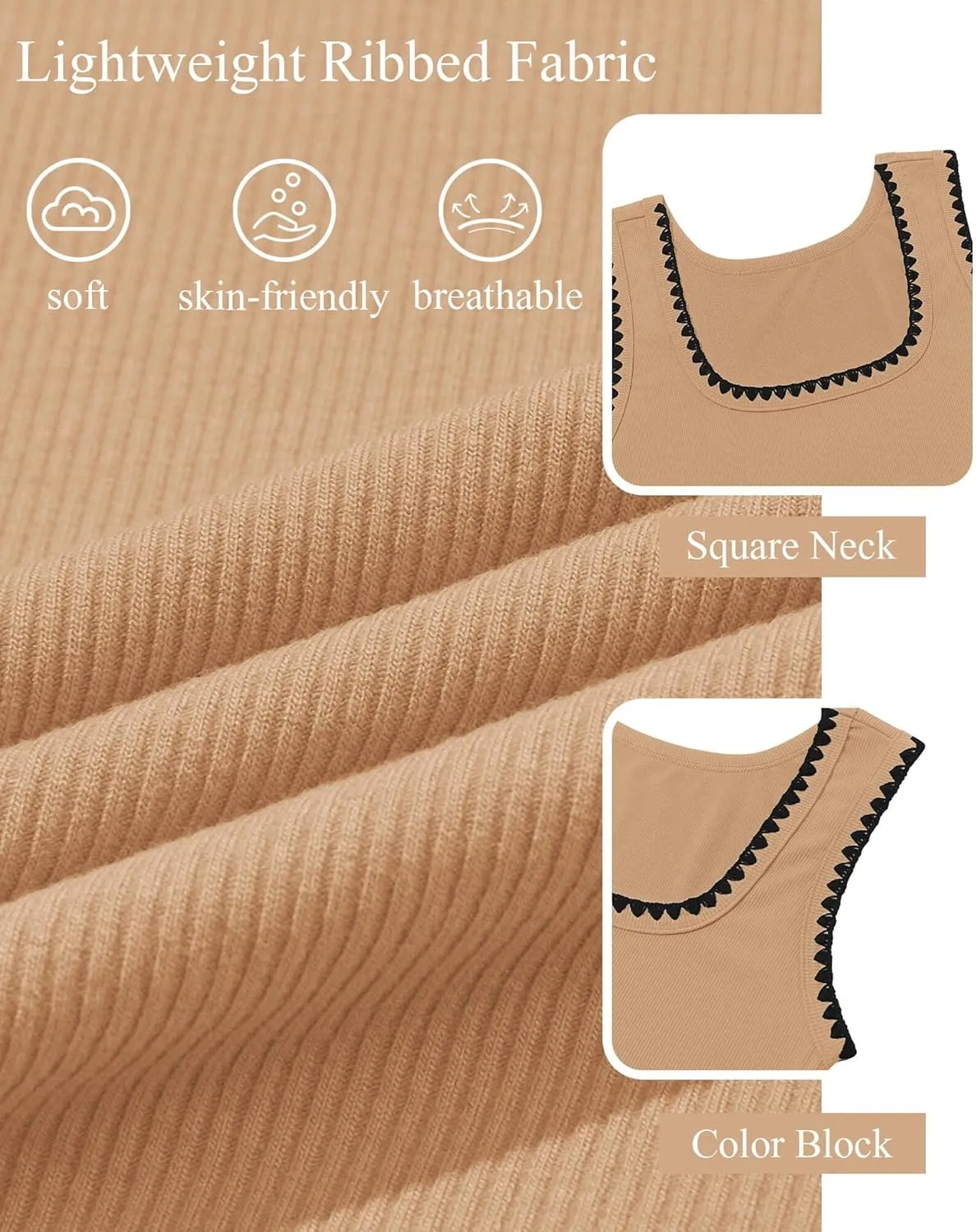 Yousify Womens Square Neck Tank Tops 2025 Summer Sleeveless Shirts Casual Slim Fitted Color Block Ribbed Tanks