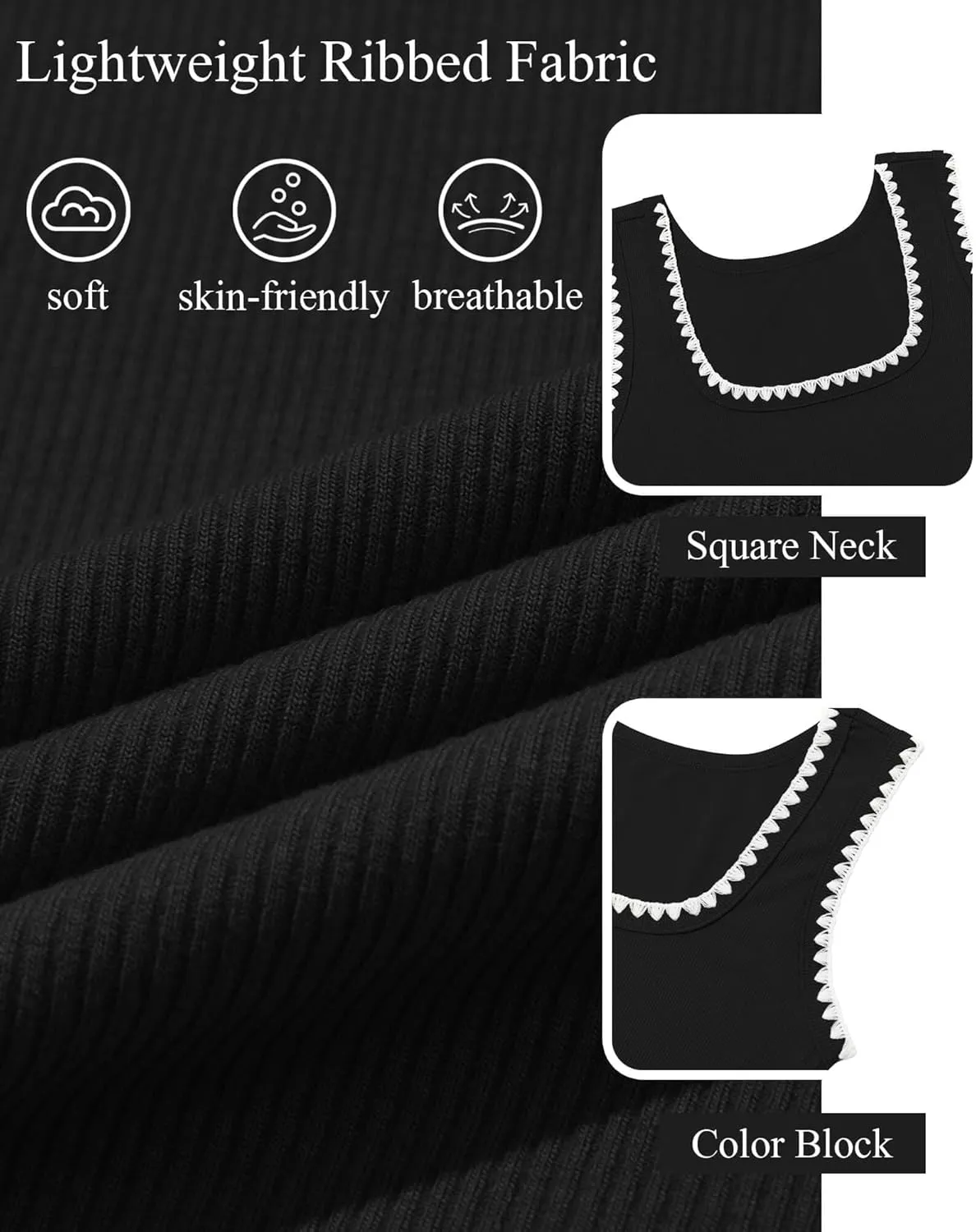Yousify Womens Square Neck Tank Tops 2025 Summer Sleeveless Shirts Casual Slim Fitted Color Block Ribbed Tanks