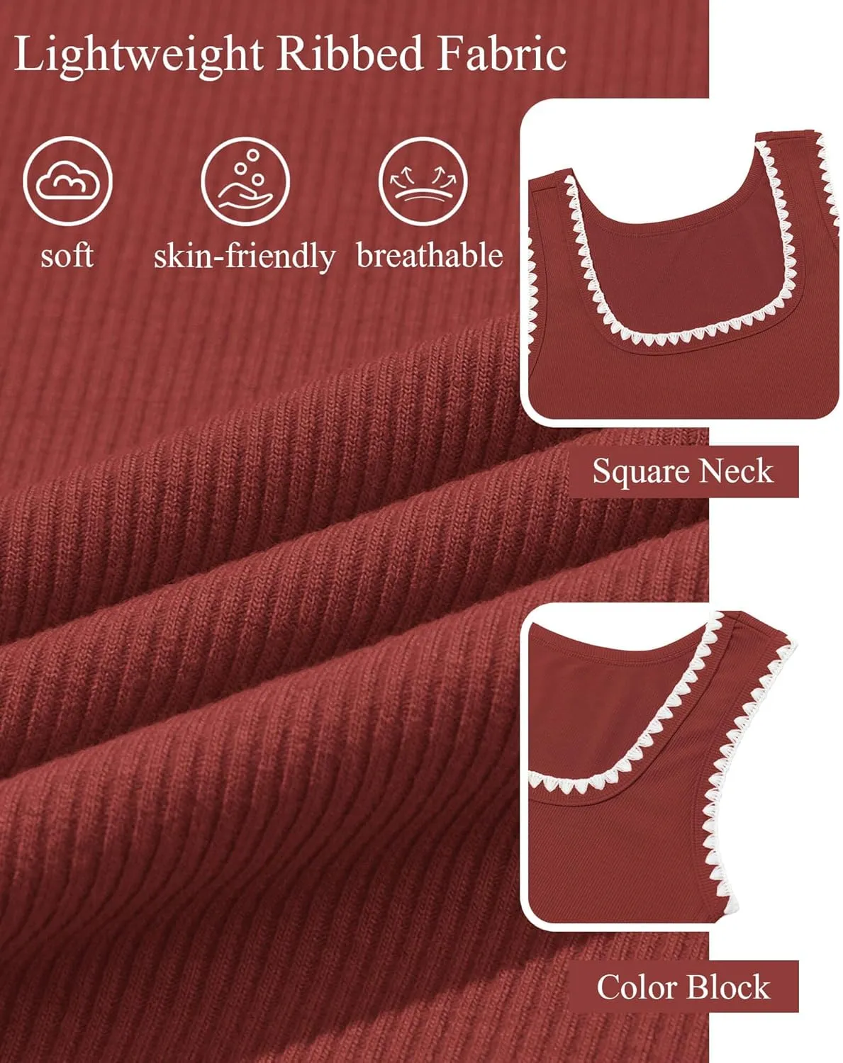Yousify Womens Square Neck Tank Tops 2025 Summer Sleeveless Shirts Casual Slim Fitted Color Block Ribbed Tanks