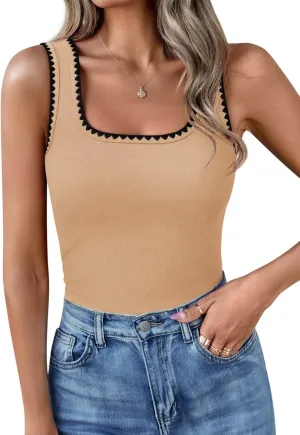 Yousify Womens Square Neck Tank Tops 2025 Summer Sleeveless Shirts Casual Slim Fitted Color Block Ribbed Tanks
