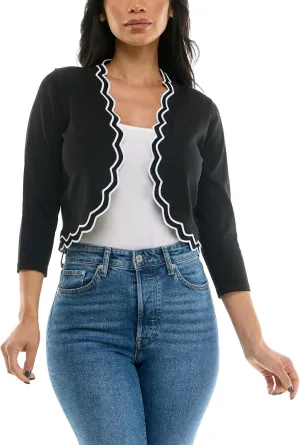 Zac & Rachel Women's 3/4 Sleeve Open Faced Shrug with Tiered Scallop Details
