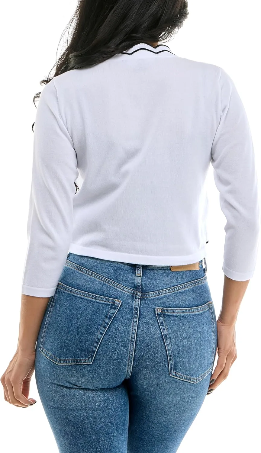 Zac & Rachel Women's 3/4 Sleeve Open Faced Shrug with Tiered Scallop Details