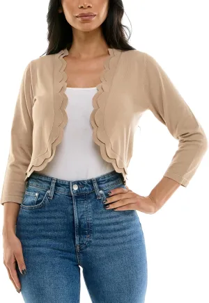 Zac & Rachel Women's 3/4 Sleeve Open Faced Shrug with Tiered Scallop Details